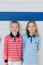 BYRON - Kids Fishing Shirt | Girls Blue & Yellow Stripe with Embroidered Anchor