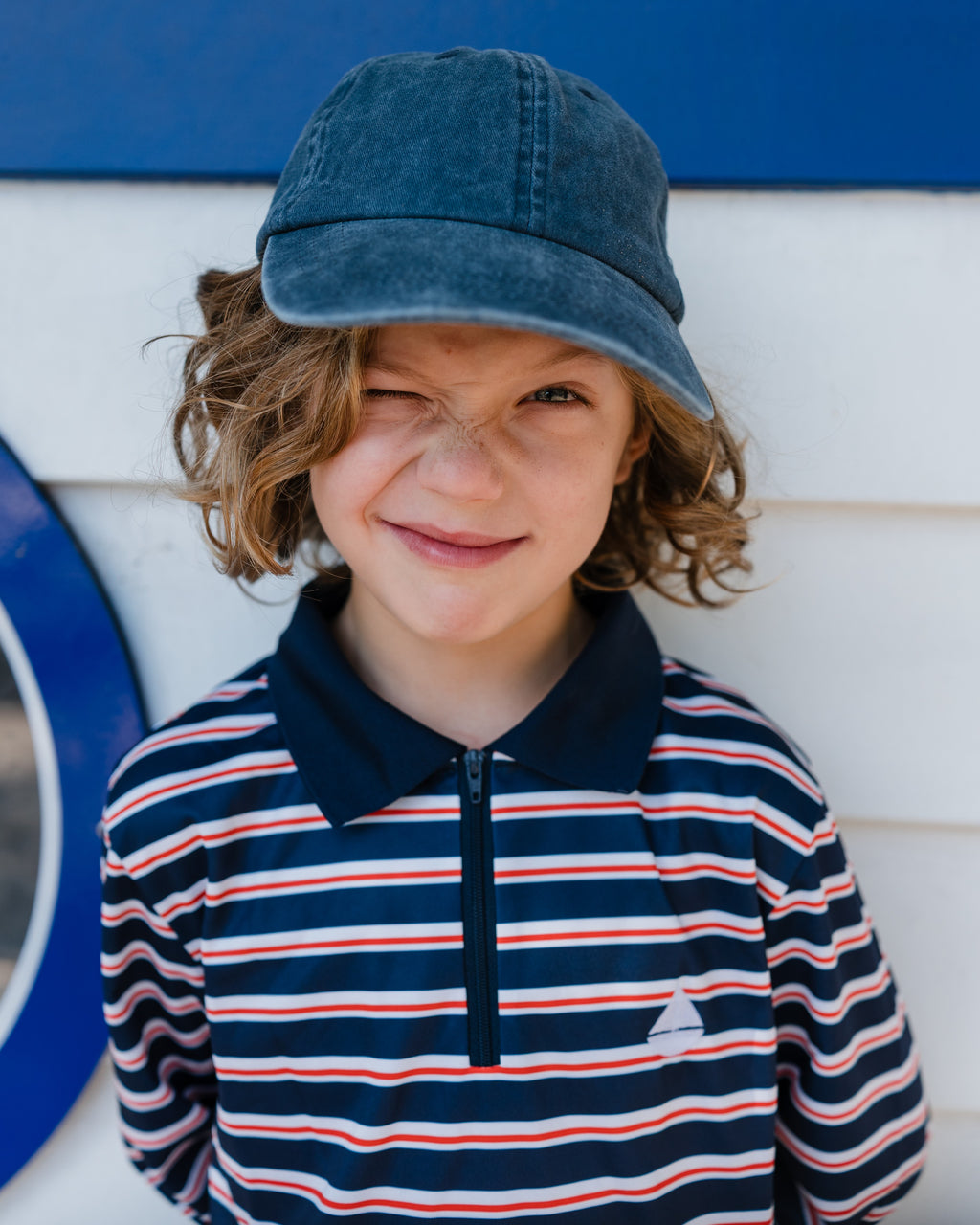 LENNOX - Adults Fishing Shirt | Navy & Red Stripe Shirt with Embroidered Boat