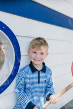 PORTSEA - Kids Fishing Shirt |  Blue Gingham Check Shirt with Embroidered Marlin