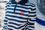 NOOSA - Kids Fishing Shirt | Wide Navy & White Stripe with Embroidered Crab