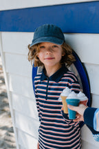 LENNOX - Kids Fishing Shirt | Navy & Red Stripe Shirt with Boat
