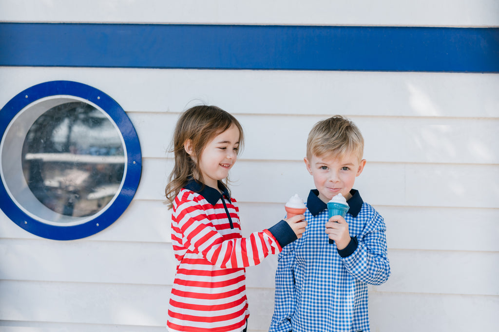 BURLEIGH - Kids Fishing Shirt | Red & White Stripe Shirt with embroidered Anchor