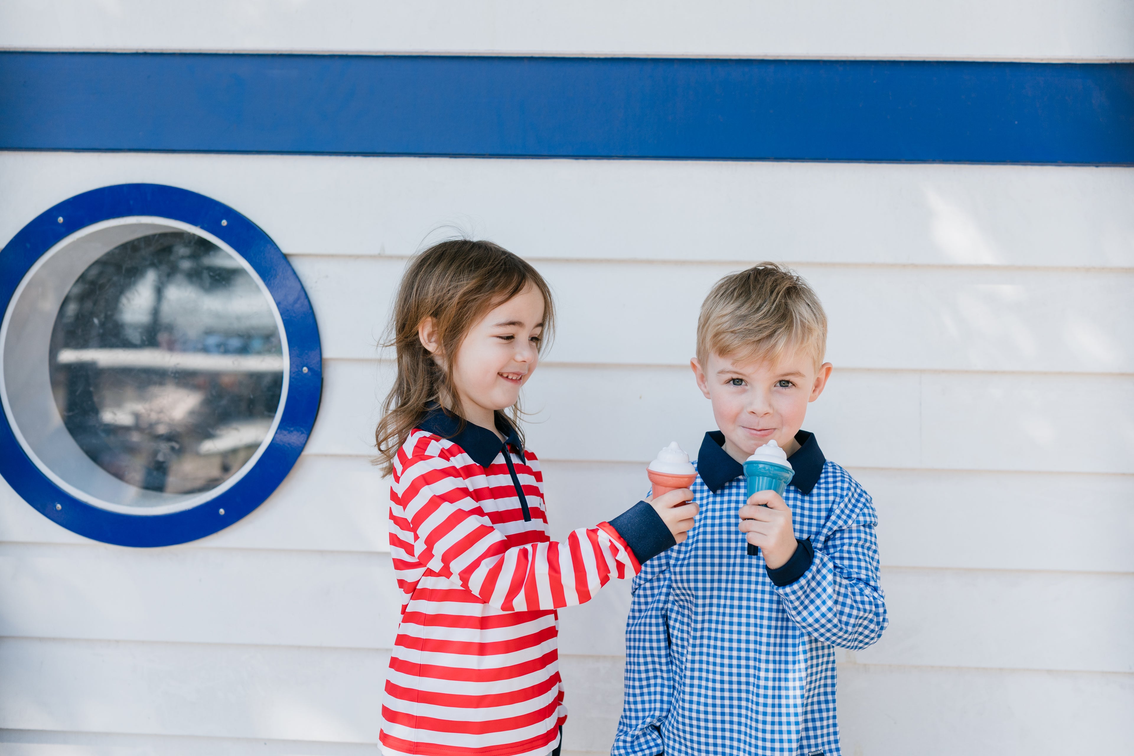 BURLEIGH - Kids Fishing Shirt | Red & White Stripe Shirt with embroidered Anchor
