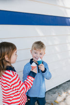 PORTSEA - Kids Fishing Shirt |  Blue Gingham Check Shirt with Embroidered Marlin