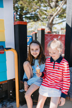 BRONTE - Kids Fishing Shirt | Girls Pink & Red Stripe Shirt with Embroidered Anchor