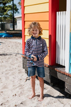 LENNOX - Kids Fishing Shirt | Navy & Red Stripe Shirt with Boat