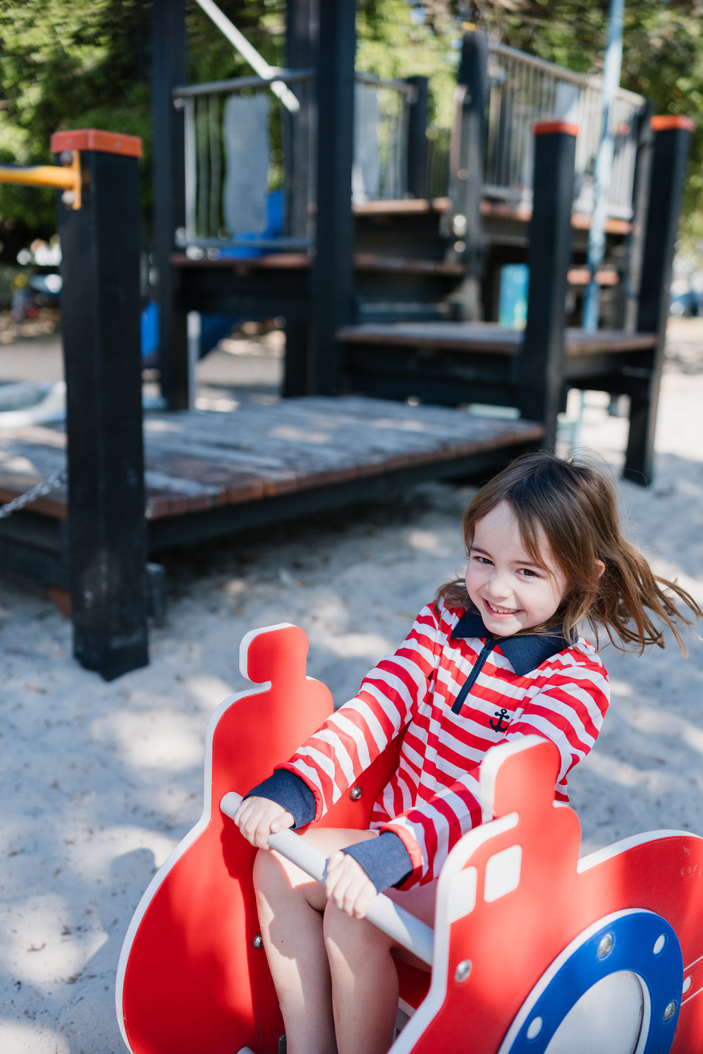BURLEIGH - Kids Fishing Shirt | Red & White Stripe Shirt with embroidered Anchor