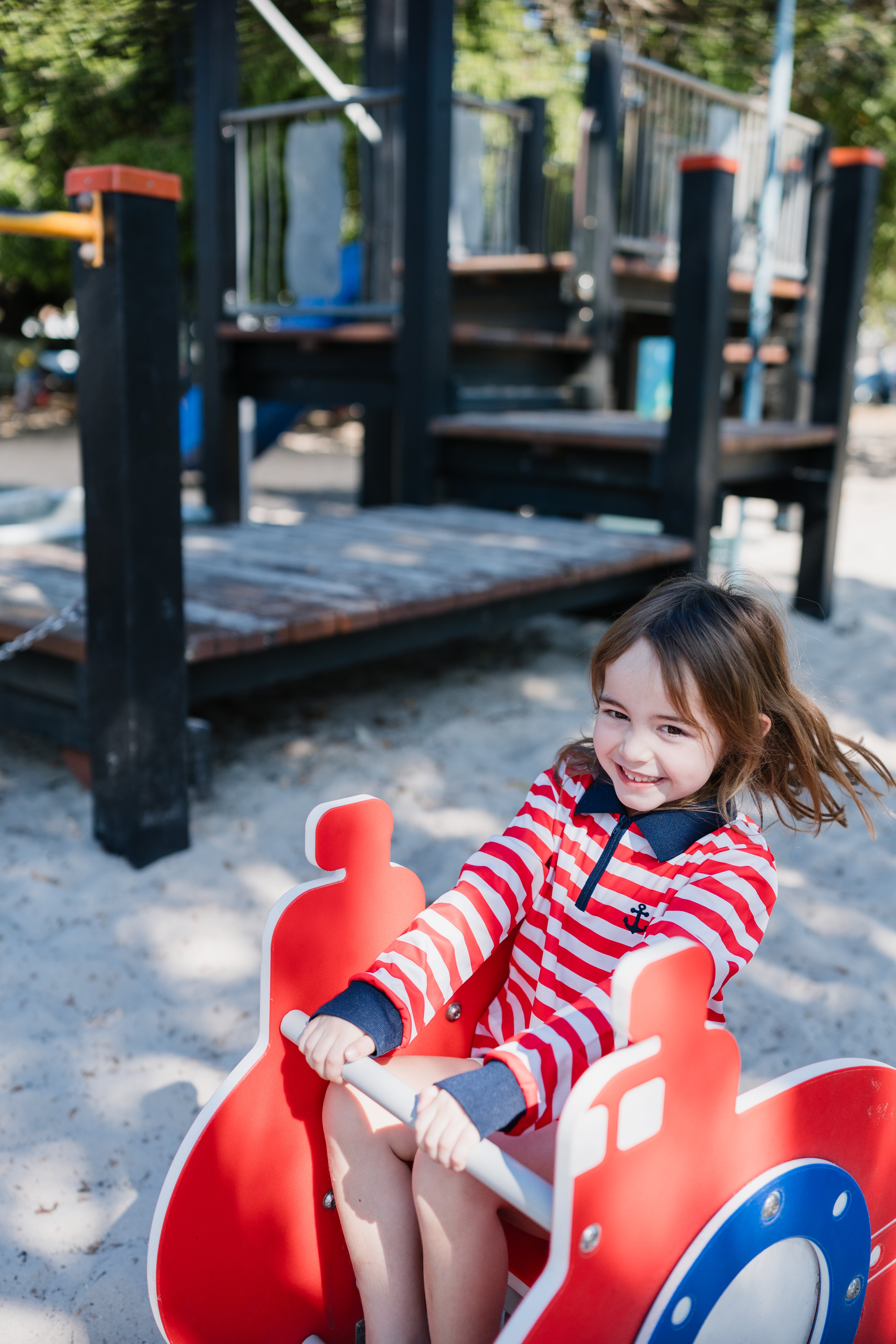 BURLEIGH - Kids Fishing Shirt | Red & White Stripe Shirt with embroidered Anchor