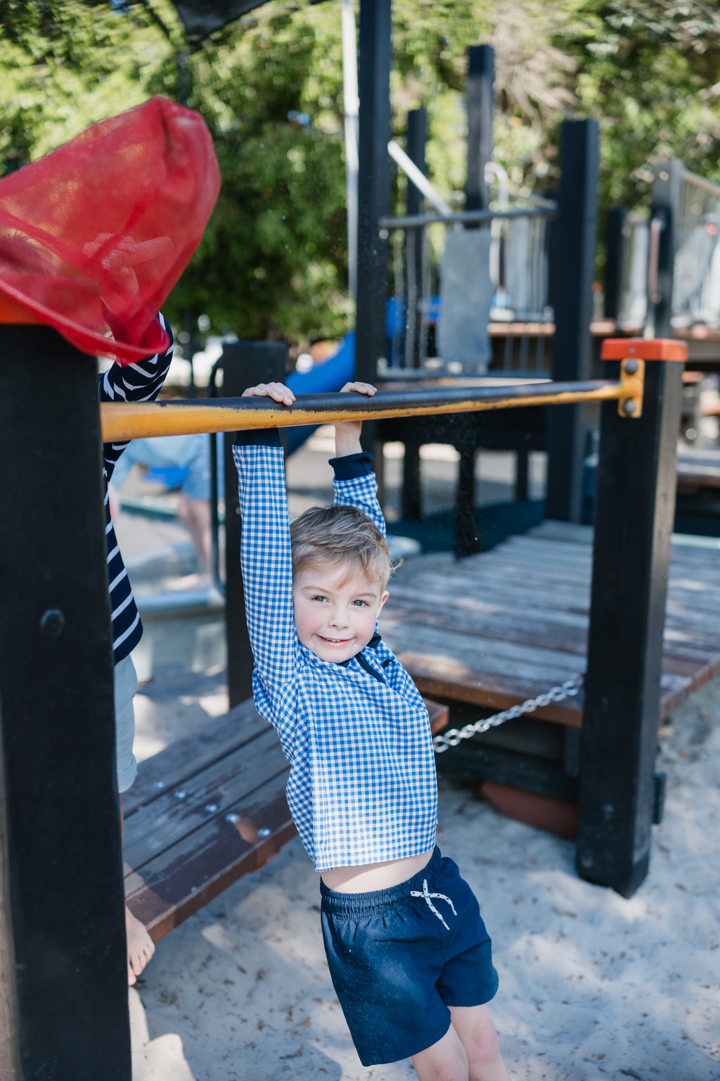 PORTSEA - Kids Fishing Shirt |  Blue Gingham Check Shirt with Embroidered Marlin