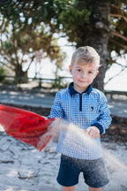 PORTSEA - Kids Fishing Shirt |  Blue Gingham Check Shirt with Embroidered Marlin