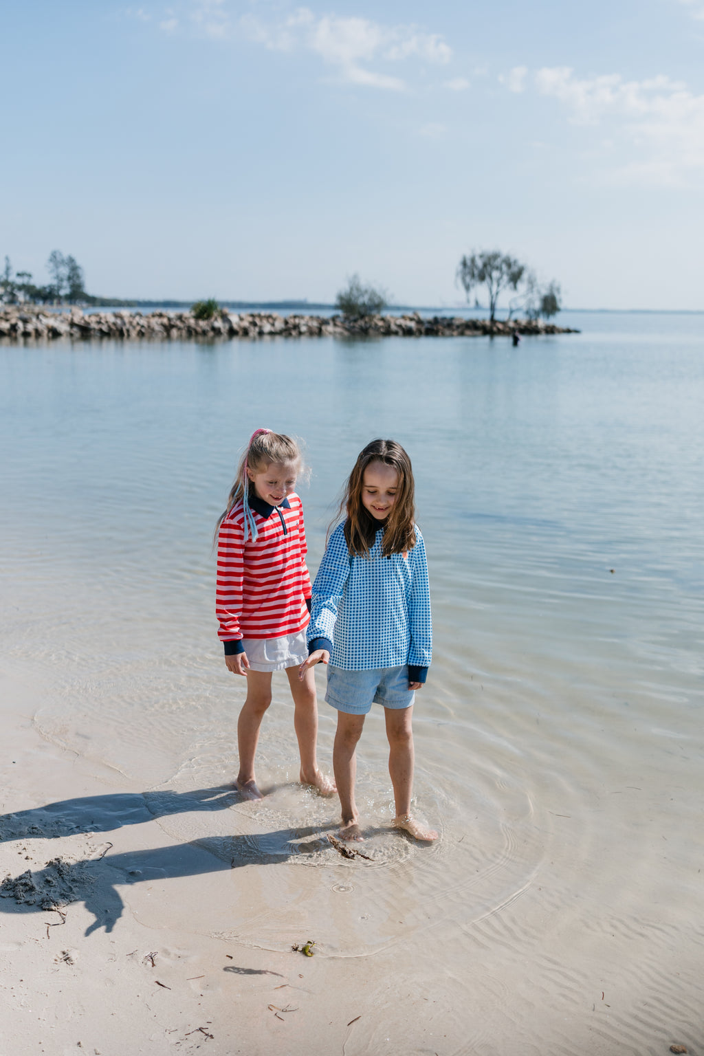 BRONTE - Kids Fishing Shirt | Girls Pink & Red Stripe Shirt with Embroidered Anchor