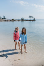 BRONTE - Kids Fishing Shirt | Girls Pink & Red Stripe Shirt with Embroidered Anchor