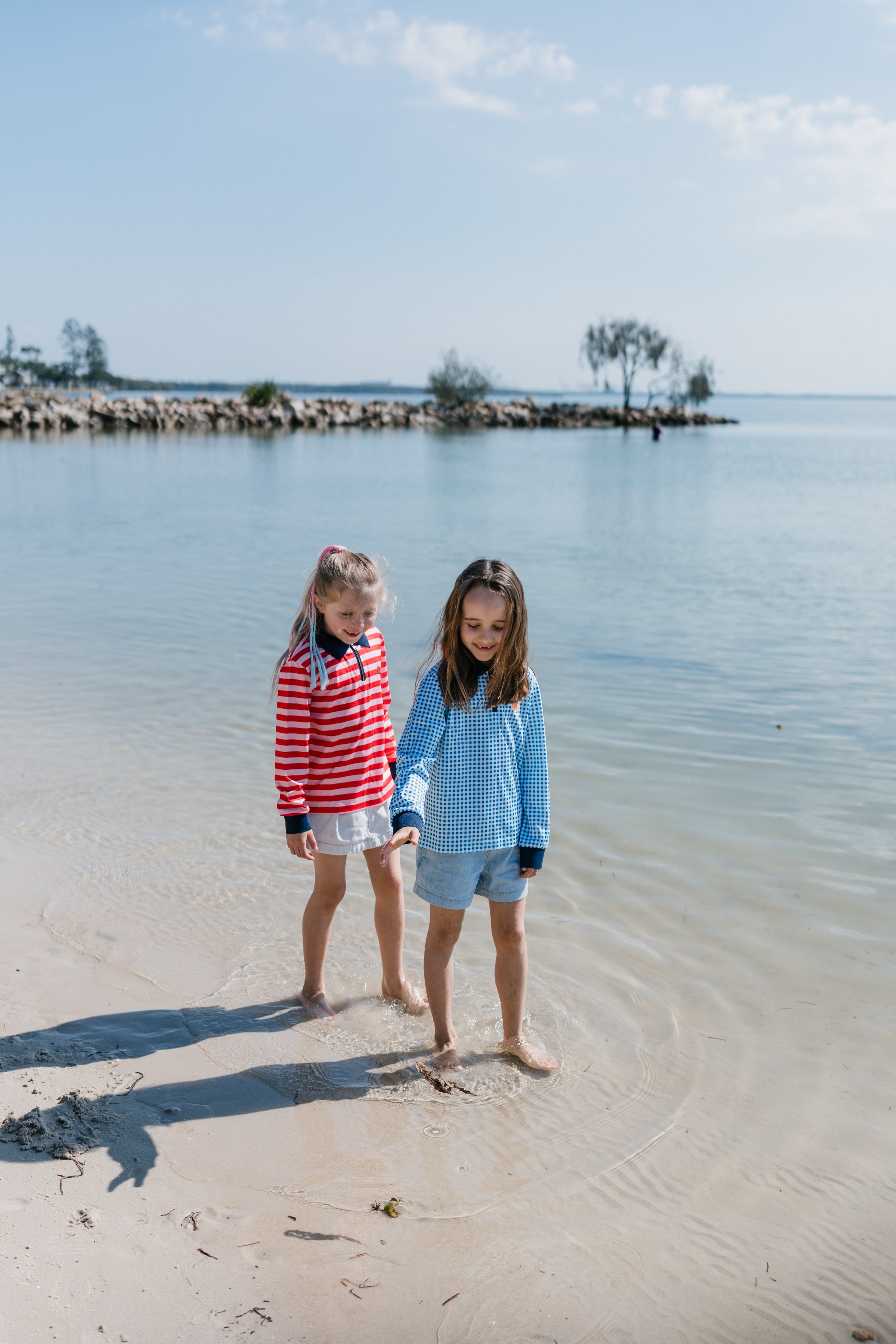 BRONTE - Kids Fishing Shirt | Girls Pink & Red Stripe Shirt with Embroidered Anchor