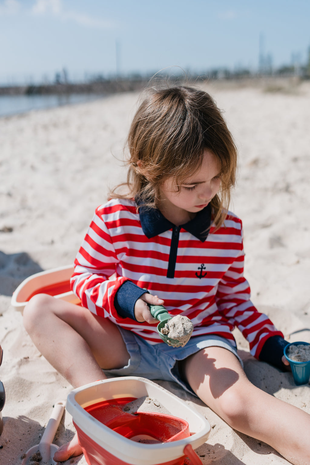 BURLEIGH - Kids Fishing Shirt | Red & White Stripe Shirt with embroidered Anchor
