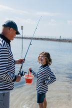 NOOSA - Adults Fishing Shirt | Navy & White Stripe Shirt with Embroidered Crab