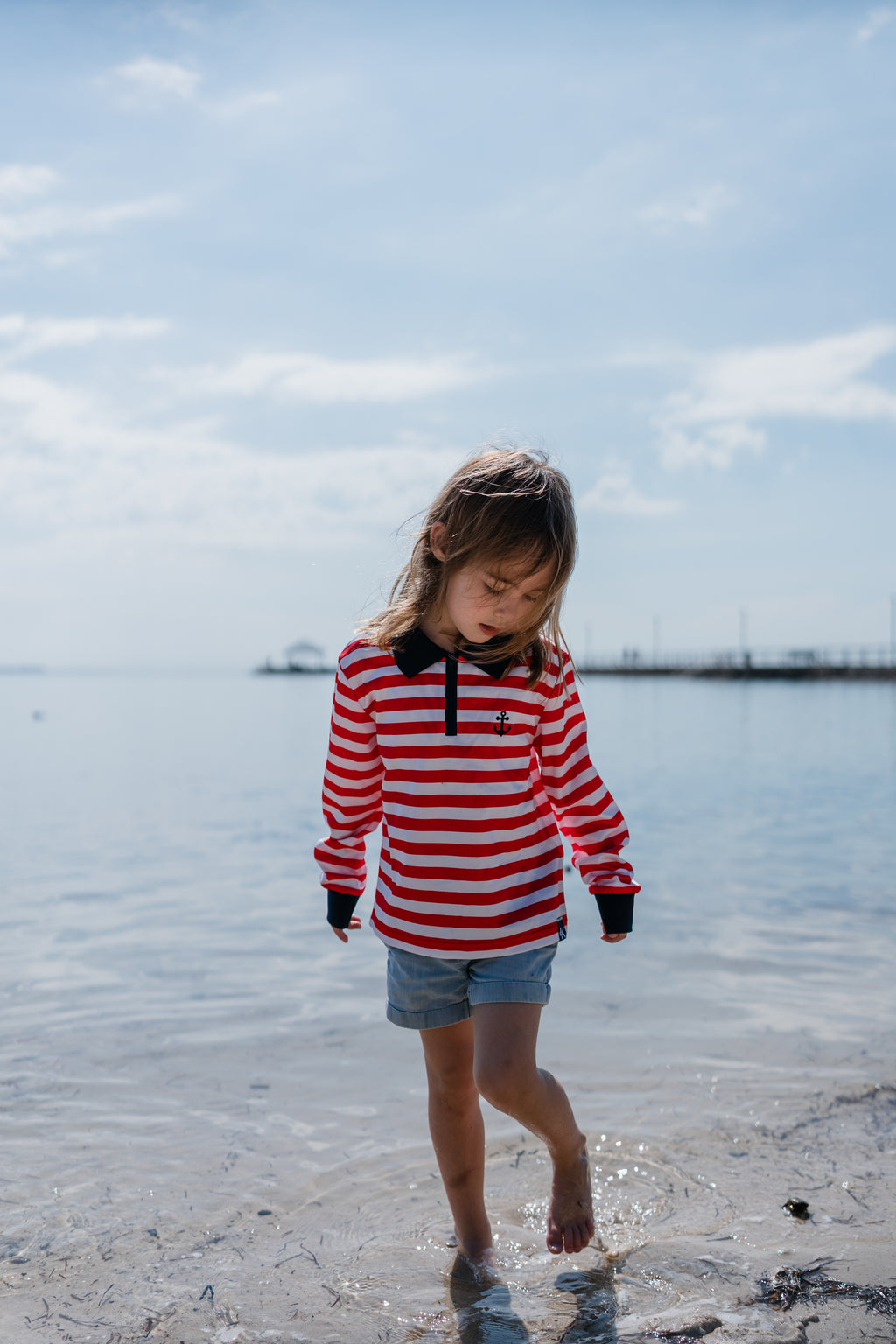 BURLEIGH - Kids Fishing Shirt | Red & White Stripe Shirt with embroidered Anchor