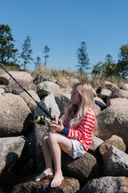 BRONTE - Kids Fishing Shirt | Girls Pink & Red Stripe Shirt with Embroidered Anchor