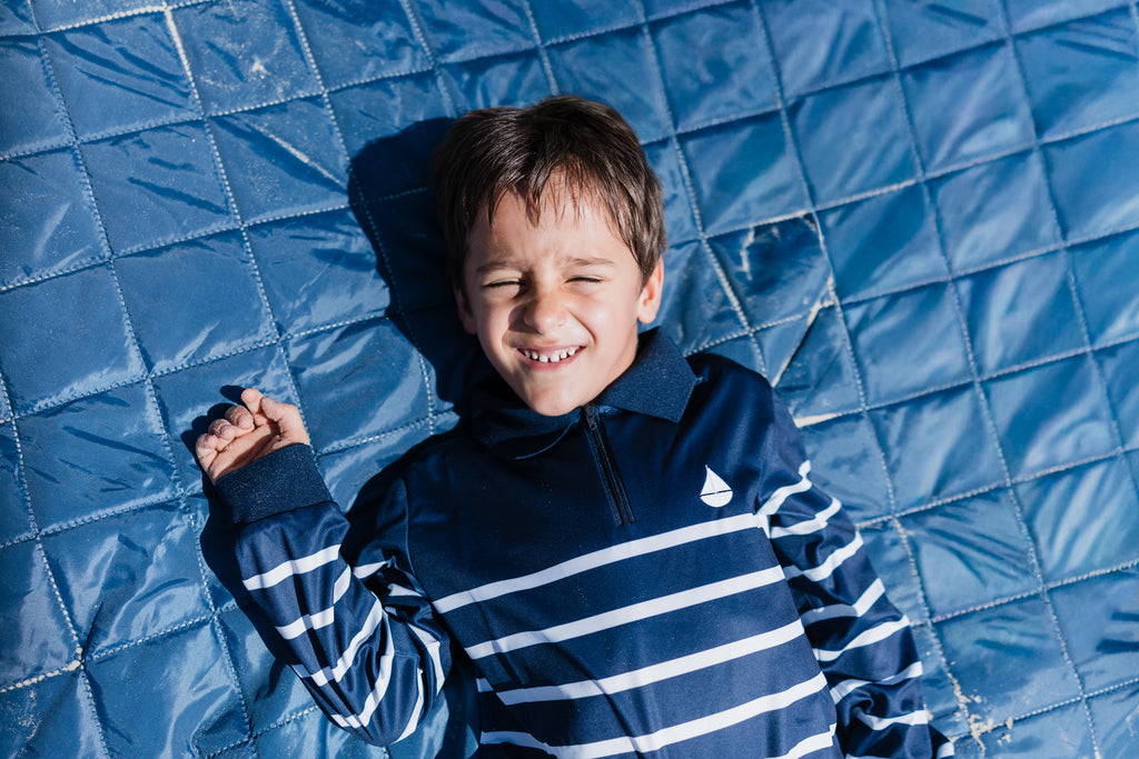 SORRENTO - Kids Fishing Shirt | Navy & White Stripe with Embroidered Boat