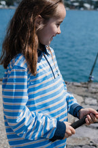 BYRON - Kids Fishing Shirt | Girls Blue & Yellow Stripe with Embroidered Anchor