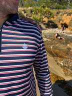 LENNOX - Kids Fishing Shirt | Navy & Red Stripe Shirt with Boat