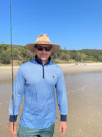 PORTSEA - Adults Fishing Shirt |  Blue Gingham Check Shirt with Embroidered Marlin