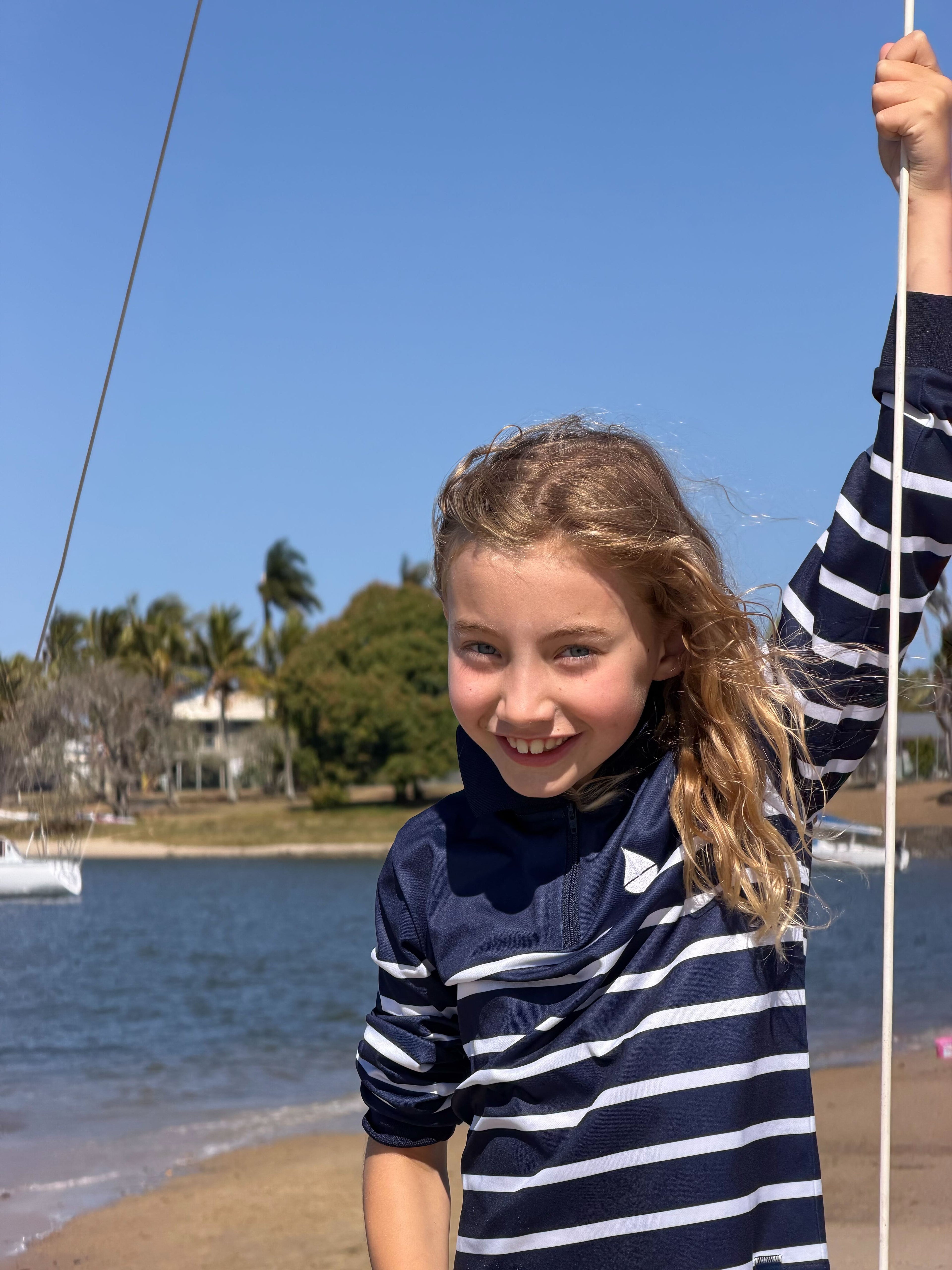 SORRENTO - Kids Fishing Shirt | Navy & White Stripe with Embroidered Boat