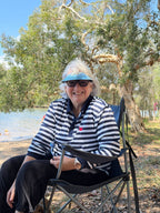 NOOSA - Adults Fishing Shirt | Navy & White Stripe Shirt with Embroidered Crab