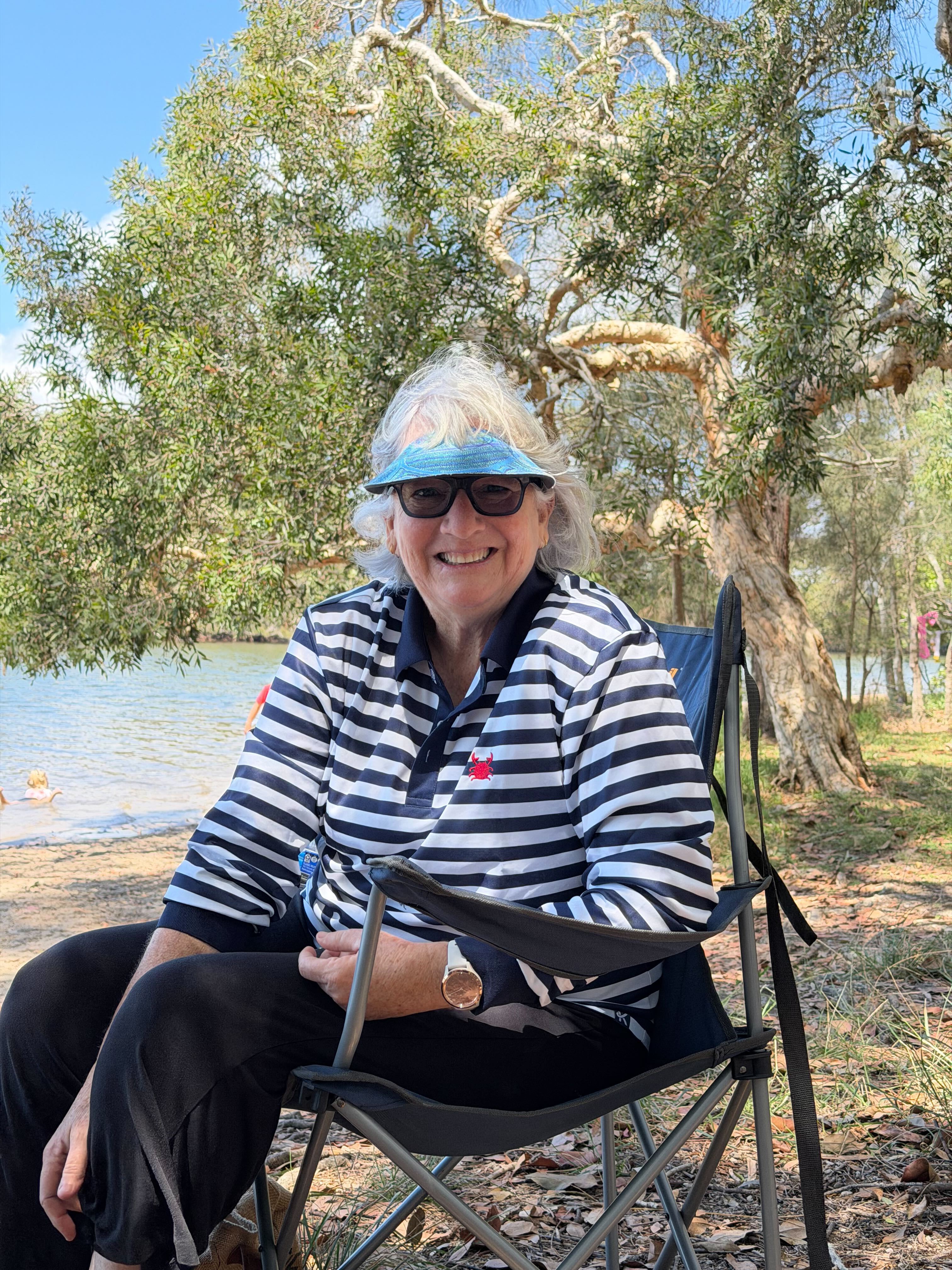 NOOSA - Adults Fishing Shirt | Navy & White Stripe Shirt with Embroidered Crab