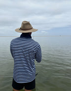 JERVIS - Adults Fishing Shirt |  Navy & Light Blue Stripe Embroidered Marlin