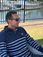 SORRENTO - Adults Fishing Shirt |  Navy & White Stripe with Embroidered Boat