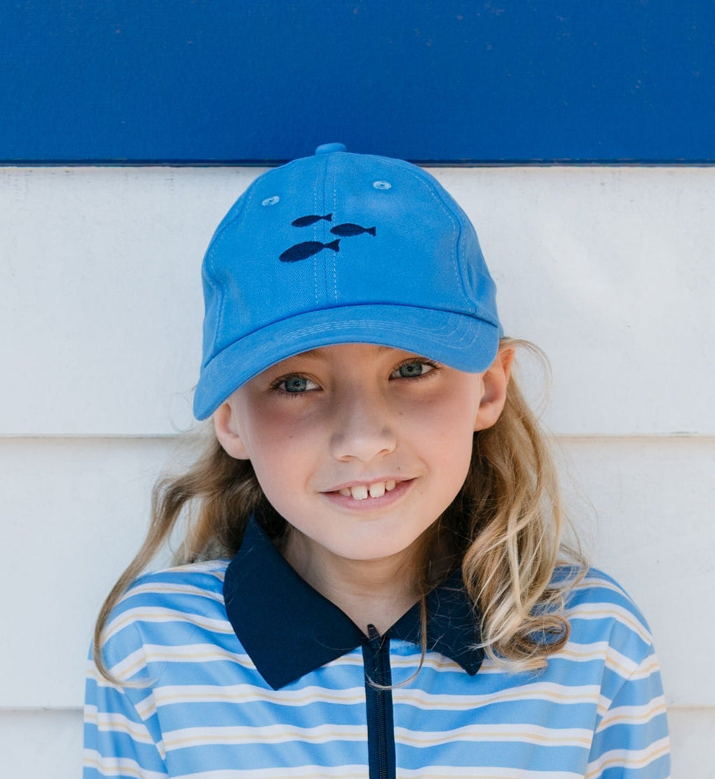 LITTLE CAPTAIN’S CAP - Sea Blue Embroidered Fish Hat