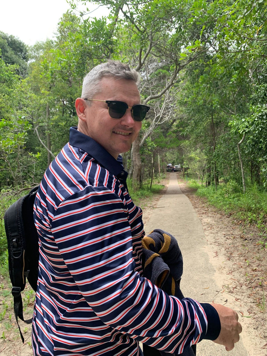 LENNOX - Adults Fishing Shirt | Navy & Red Stripe Shirt with Embroidered Boat