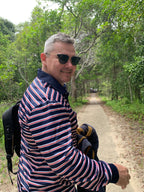 LENNOX - Adults Fishing Shirt | Navy & Red Stripe Shirt with Embroidered Boat