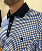 PORTSEA - Adults Fishing Shirt |  Blue Gingham Check Shirt with Embroidered Marlin