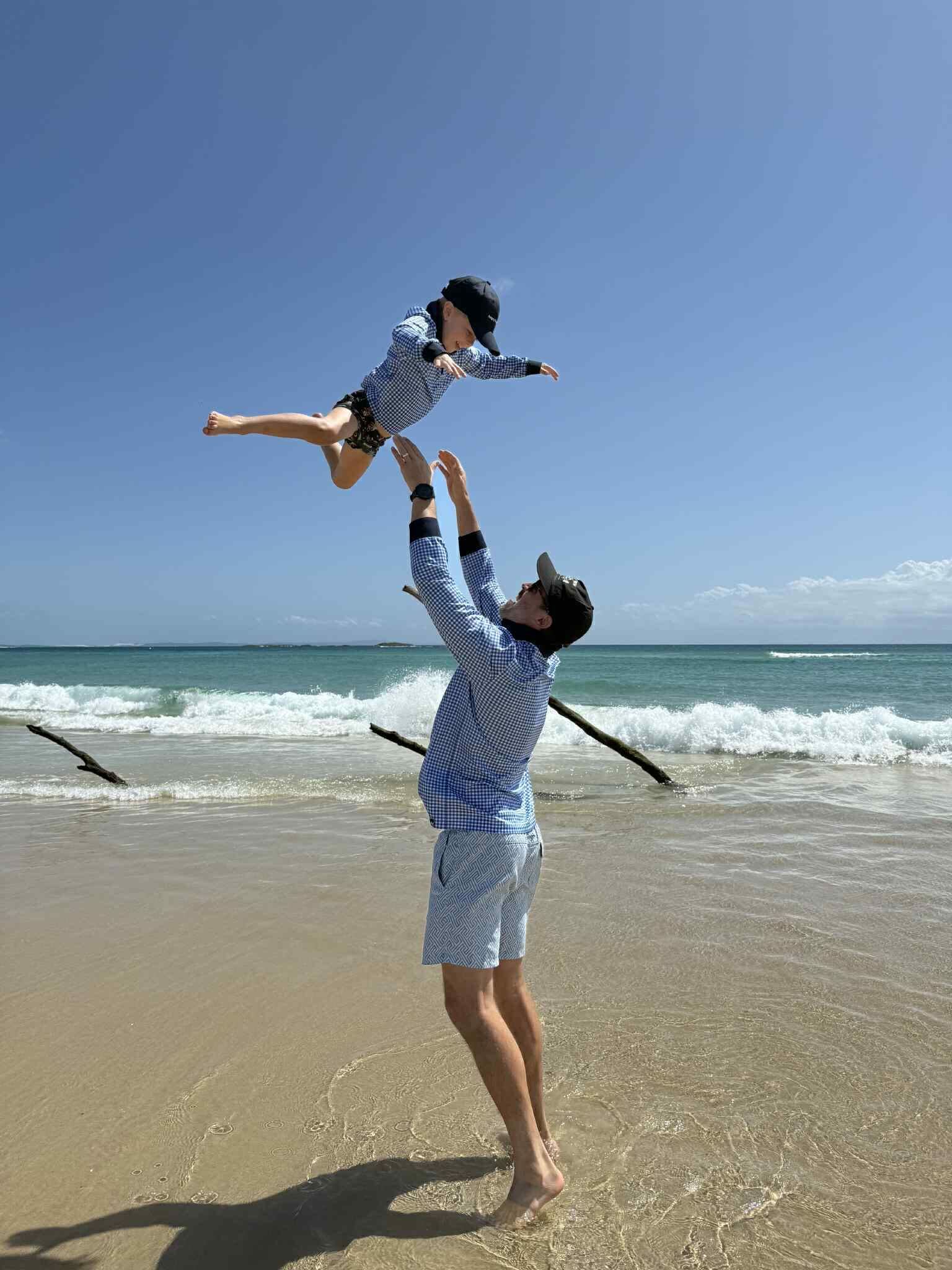 PORTSEA - Adults Fishing Shirt |  Blue Gingham Check Shirt with Embroidered Marlin