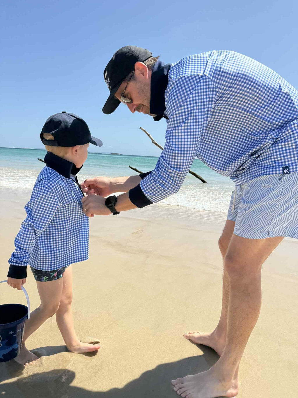 PORTSEA - Adults Fishing Shirt |  Blue Gingham Check Shirt with Embroidered Marlin