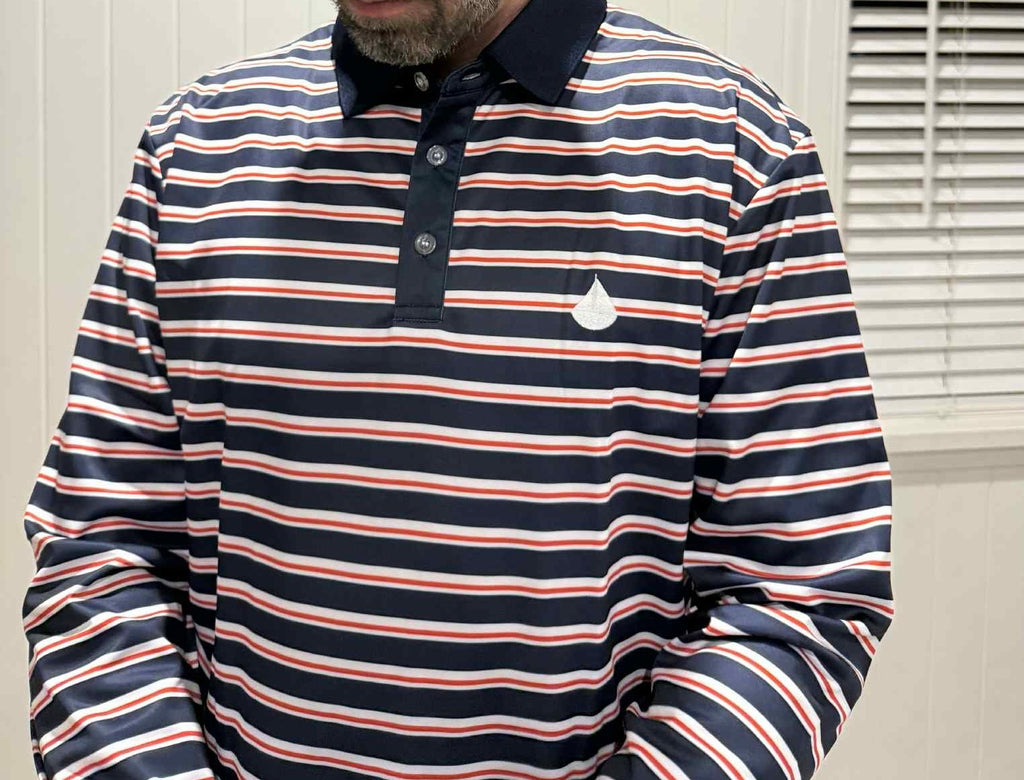 LENNOX - Adults Fishing Shirt | Navy & Red Stripe Shirt with Embroidered Boat