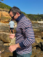 LENNOX - Adults Fishing Shirt | Navy & Red Stripe Shirt with Embroidered Boat